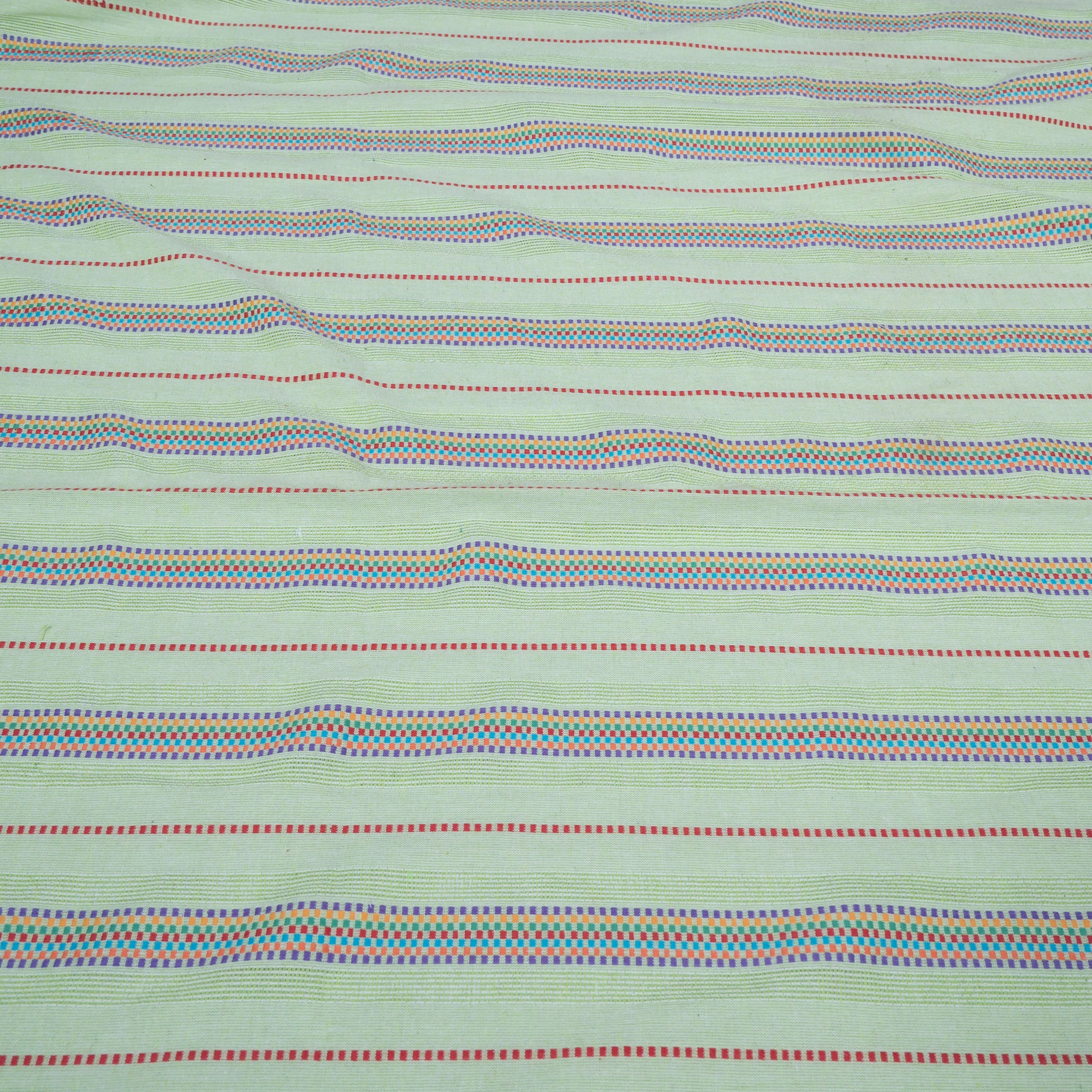 Green Base Multi Color Stripe Cotton Blend Jacquard