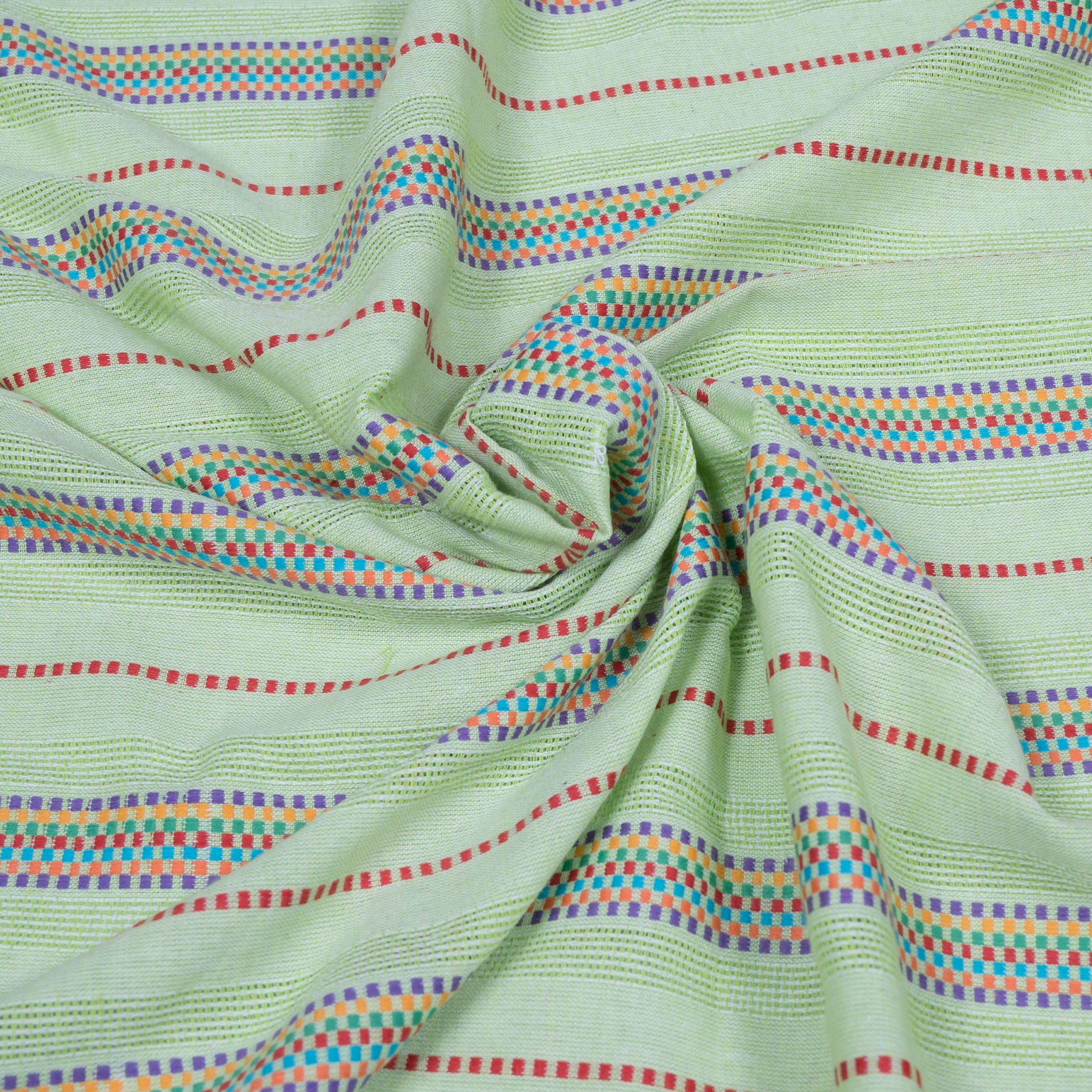 Green Base Multi Color Stripe Cotton Blend Jacquard