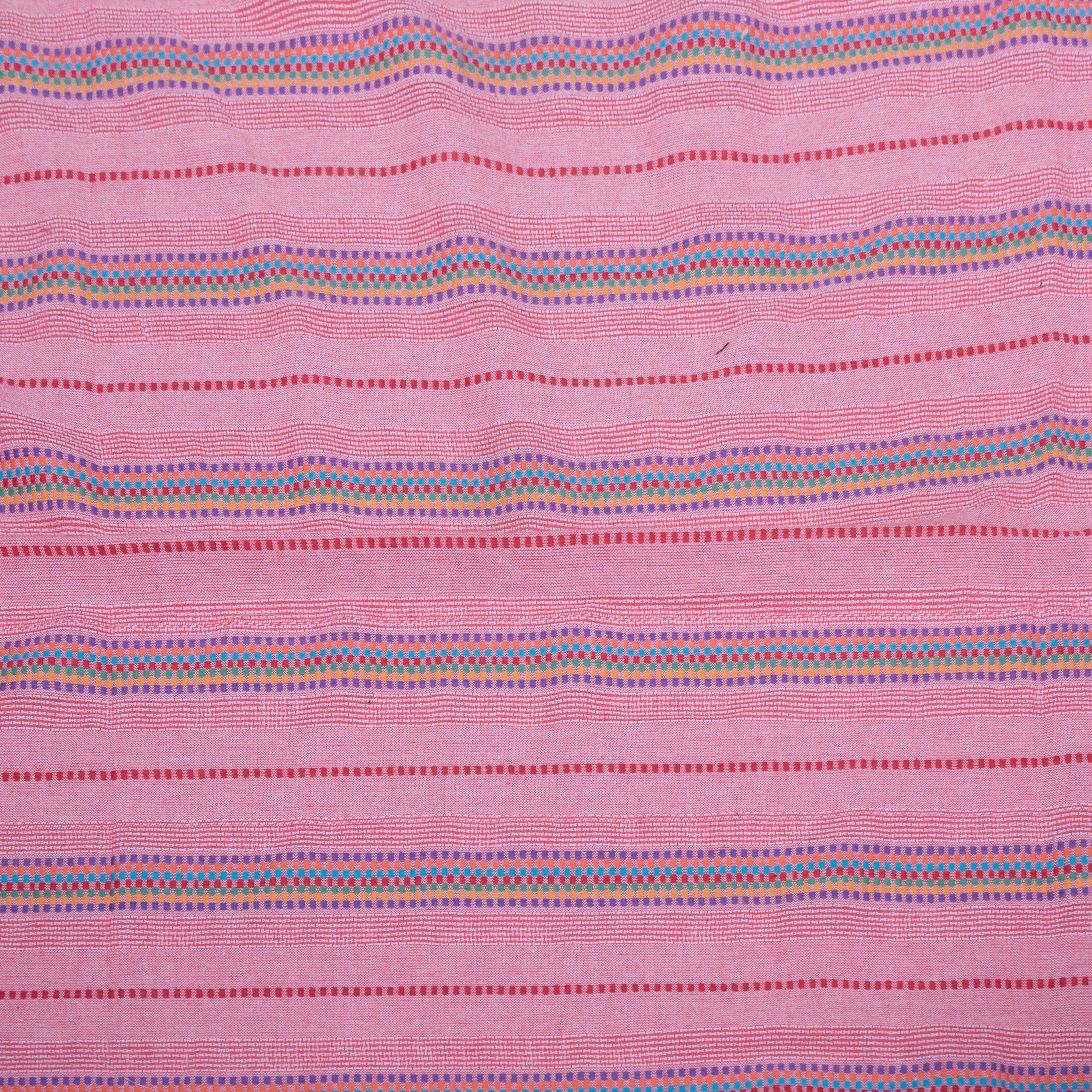 Pink Base Multi Color Stripe Cotton Blend Jacquard