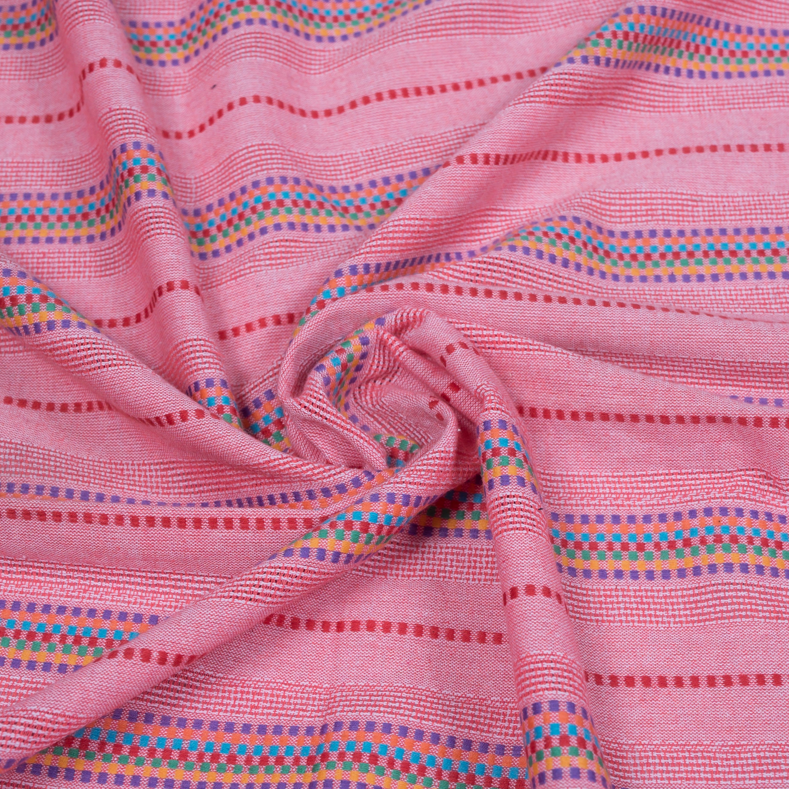 Pink Base Multi Color Stripe Cotton Blend Jacquard