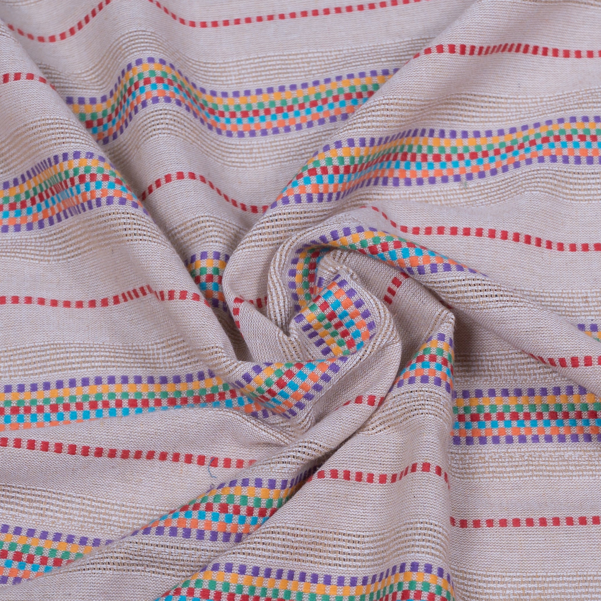 Brown Base Multi Color Stripe Cotton Blend Jacquard