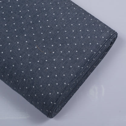 Grey Color Screen Print Small Polka Dot Chamray Fabric