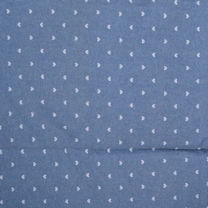 Powder Blue Screen Print Small Hearts Design Chambray Fabric