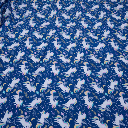 Multicolor Unicorn Screen Print Design Cotton Poplin Fabric