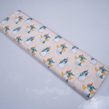 Beige Base Unicorn Screen Print Design Cotton Poplin Fabric