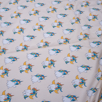 Beige Base Unicorn Screen Print Design Cotton Poplin Fabric
