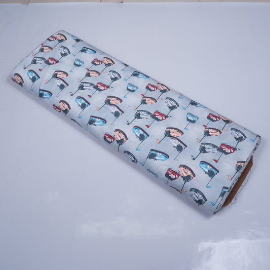 Multicolor Screen Print Car Design Cotton Poplin Fabric