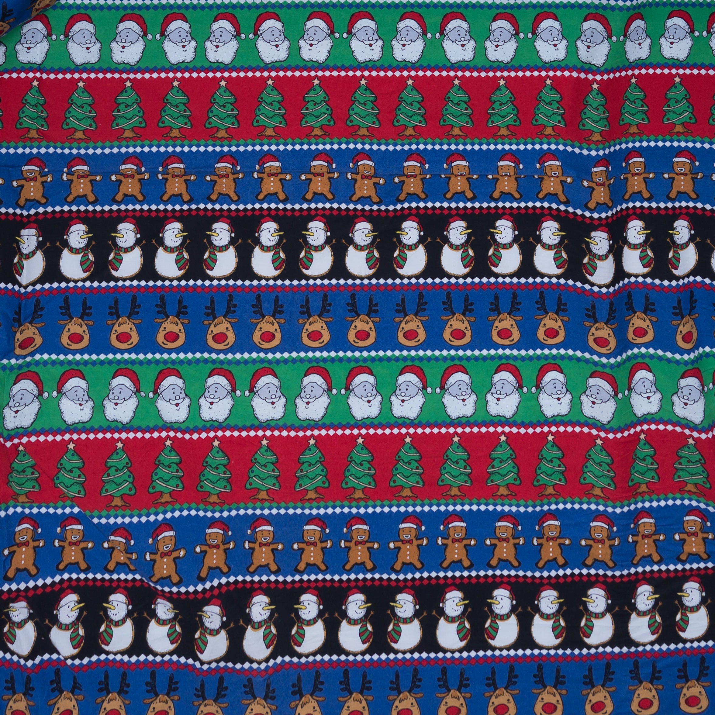 Multi Color Christmas Tree & Snowman Cotton Print