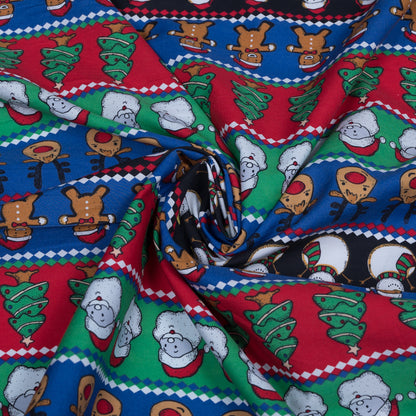 Multicolor Screen Print Christmas Design Cotton Poplin Fabric