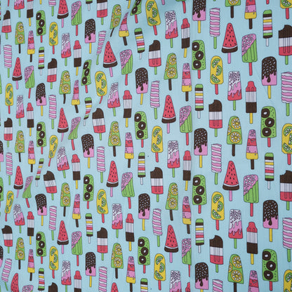 Multicolor Screen Print Icecream Design Cotton Poplin Fabric
