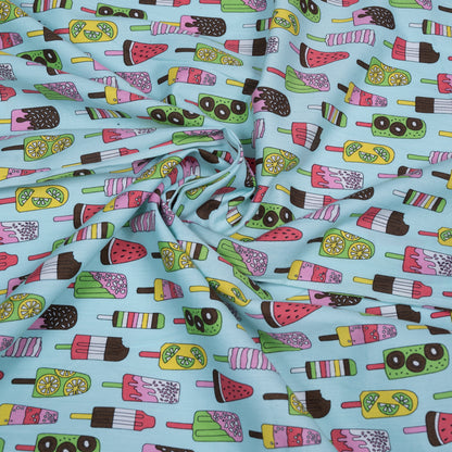 Multicolor Screen Print Icecream Design Cotton Poplin Fabric