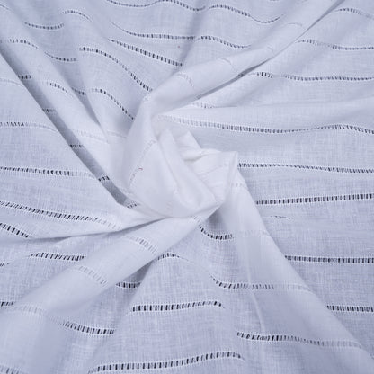 White Self Leeno Cotton Stripe Dyeable Fabric