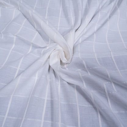 White Self Leeno Cotton Check Dyeable Fabric