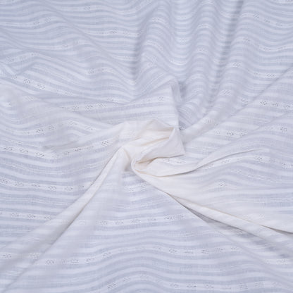 White Self Leeno Cotton Stripe Dyeable Fabric