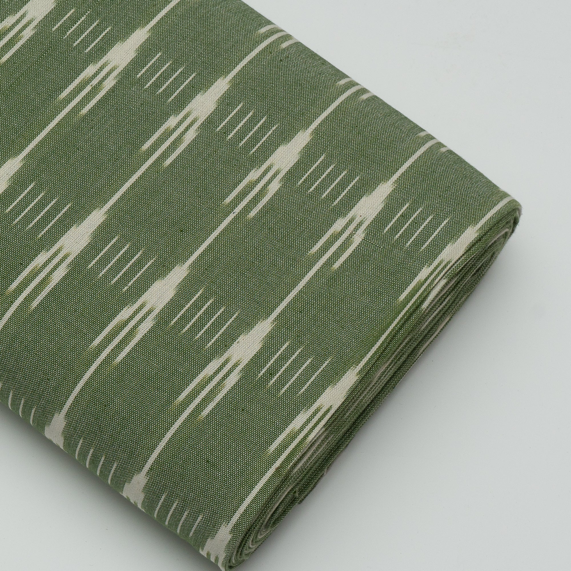 Green and White Thick Cotton Ikat