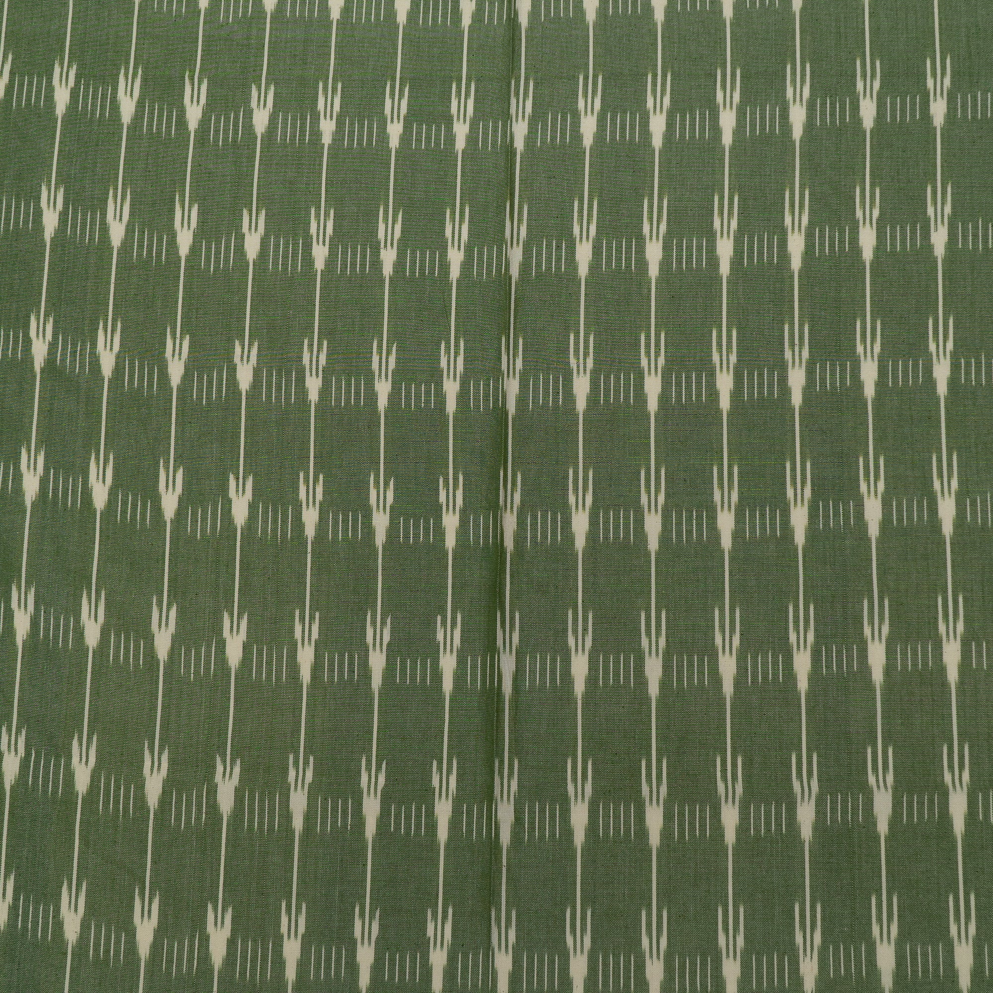 Green & White Thick Cotton Handloom Ikat
