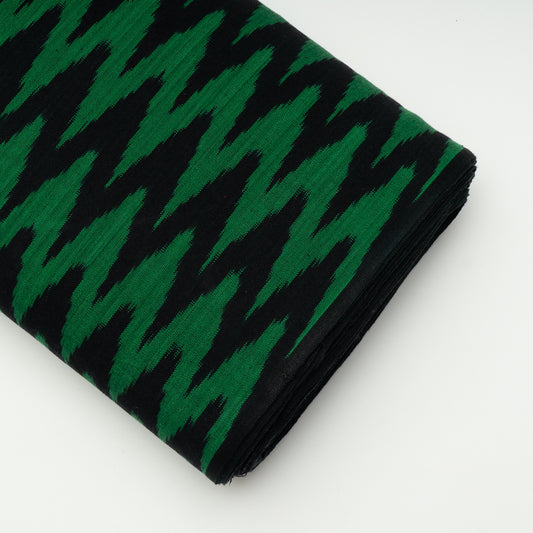 Green & Black Chevron Thick Cotton Handloom Ikat (Sku: IKK-535)