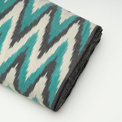 White, Green & Black Chevron Thick Cotton Handloom Ikat | SKU: IK-317