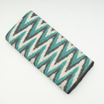 White, Green & Black Chevron Thick Cotton Handloom Ikat | SKU: IK-317