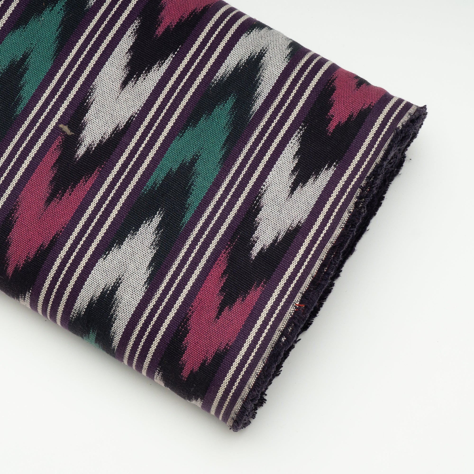 Green, Pink, Black & White Chevron Stripe Thick Cotton Handloom Ikat (Sku: IKK-510)