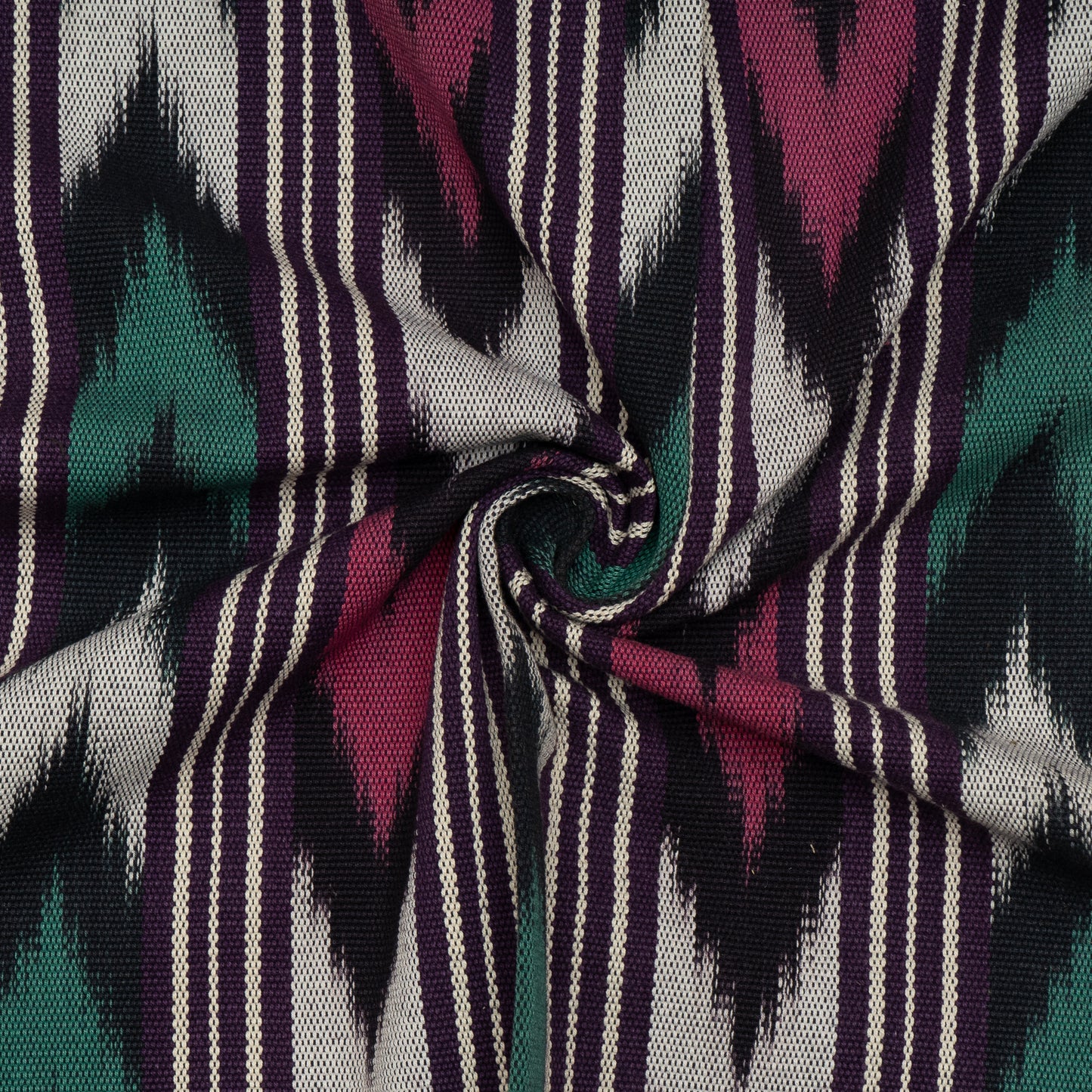Green, Pink, Black & White Chevron Stripe Thick Cotton Handloom Ikat (Sku: IKK-510)