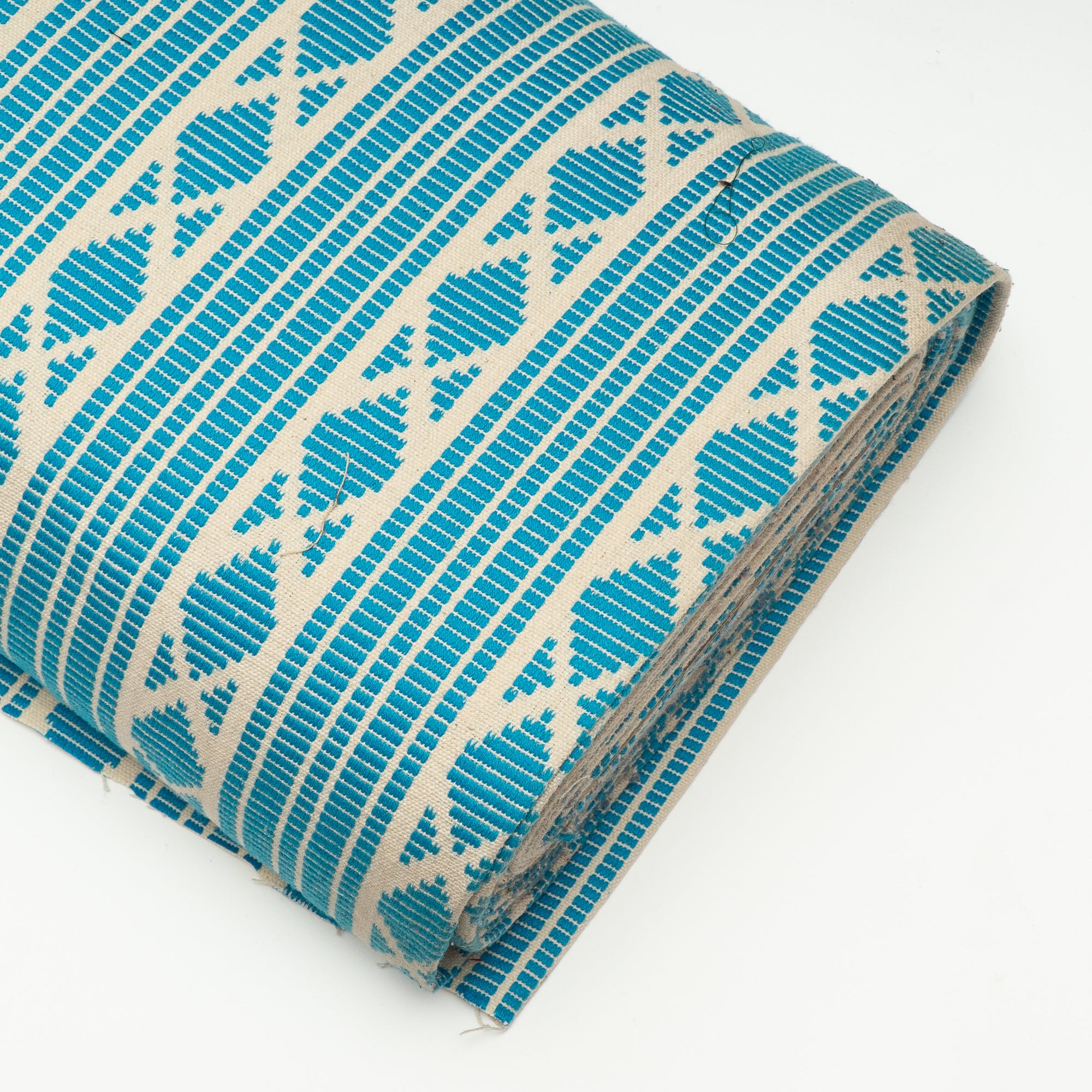 Turquoise Blue & White Thick Cotton Jacquard (Sku: J-483)