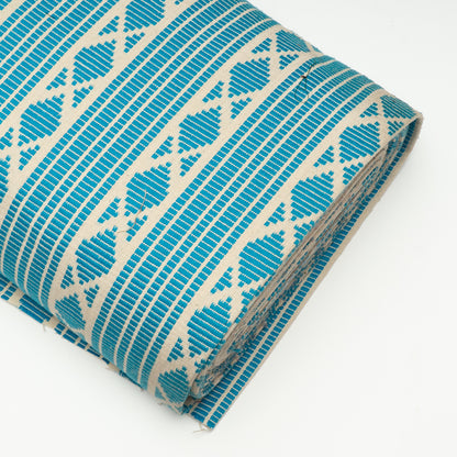 Turquoise Blue & White Thick Cotton Jacquard | SKU: J-483