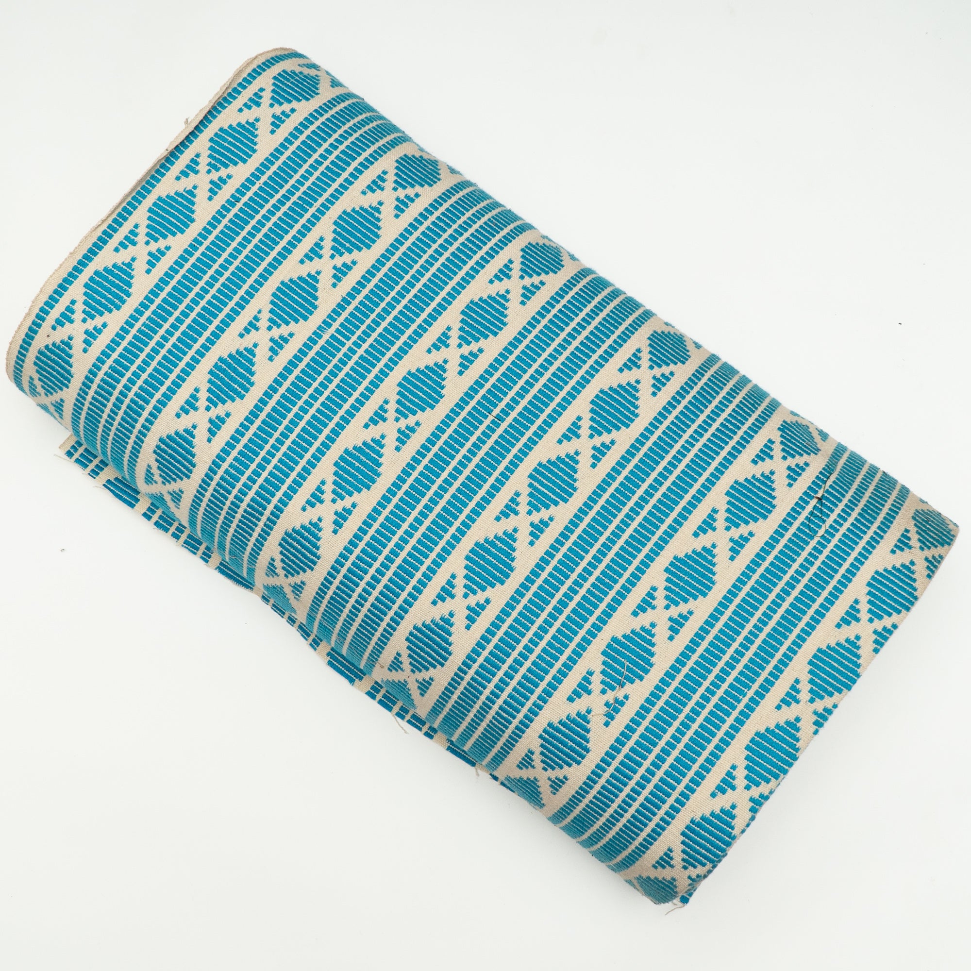 Turquoise Blue & White Thick Cotton Jacquard (Sku: J-483)