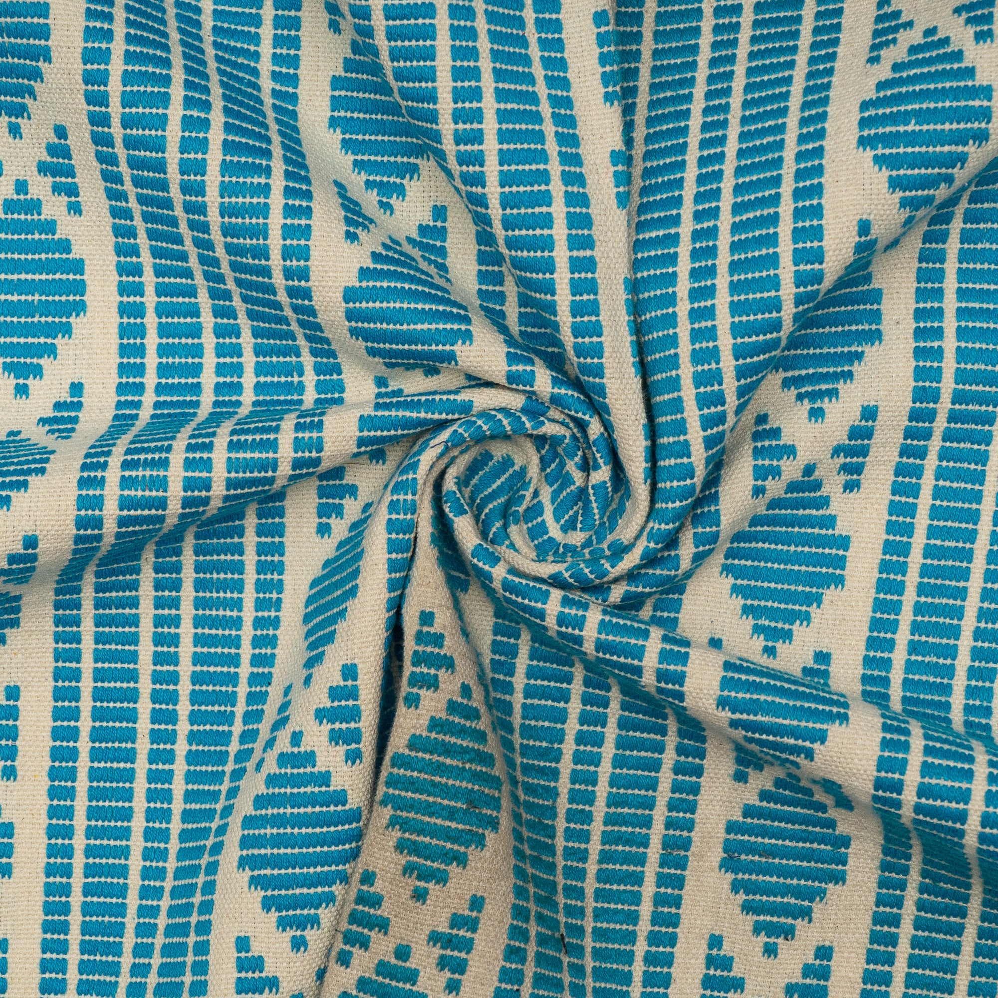 Turquoise Blue & White Thick Cotton Jacquard (Sku: J-483)