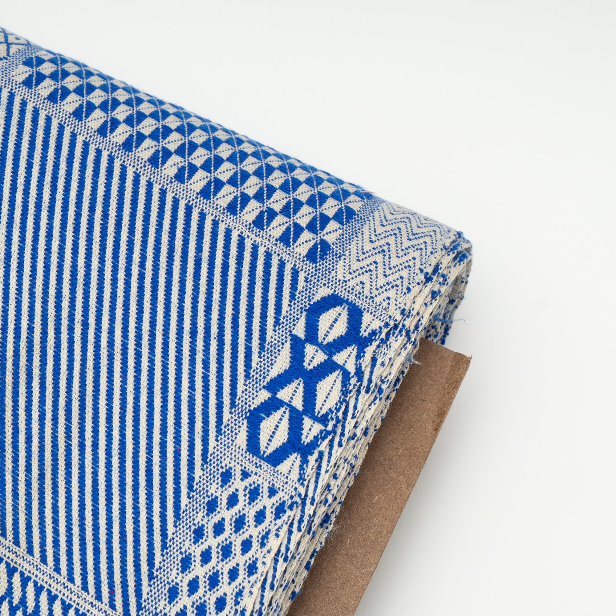 White & Blue Cotton Jacquard Fabric (Sku: JDD-381)