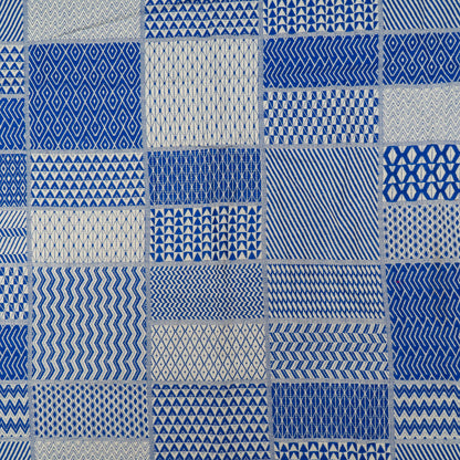 White & Blue Cotton Jacquard Fabric | SKU: JDD-381