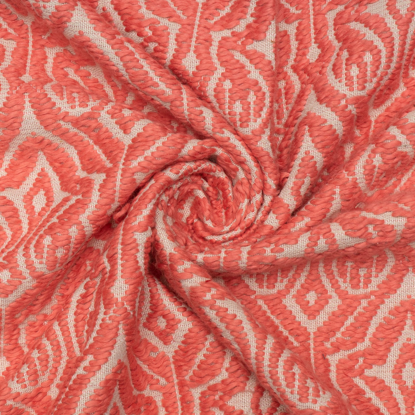 Pink & White Cotton Jacquard Fabric (Sku: JDD-382)