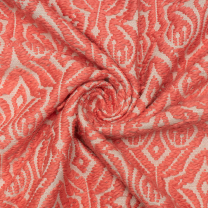 Pink & White Cotton Jacquard Fabric | SKU: JDD-382
