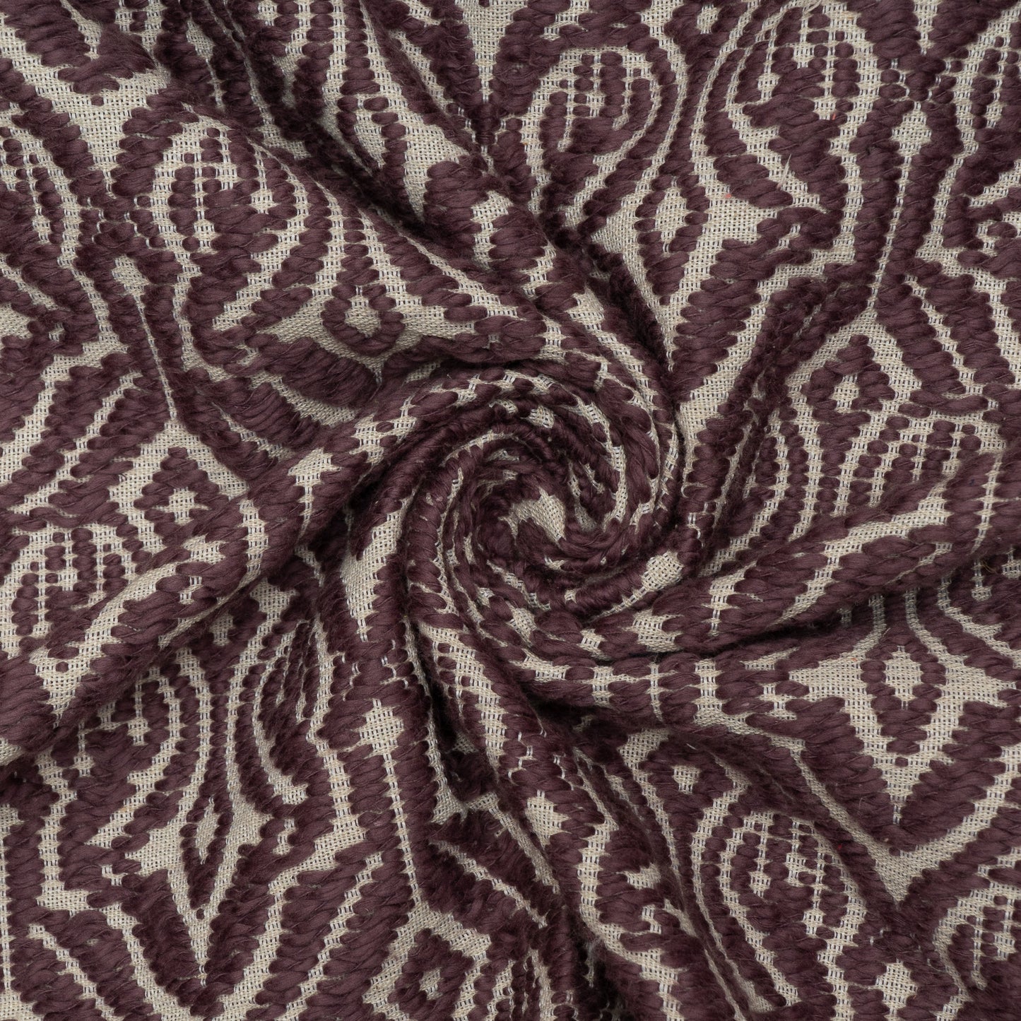 Purple & White Cotton Jacquard Fabric (Sku: JDD-383)
