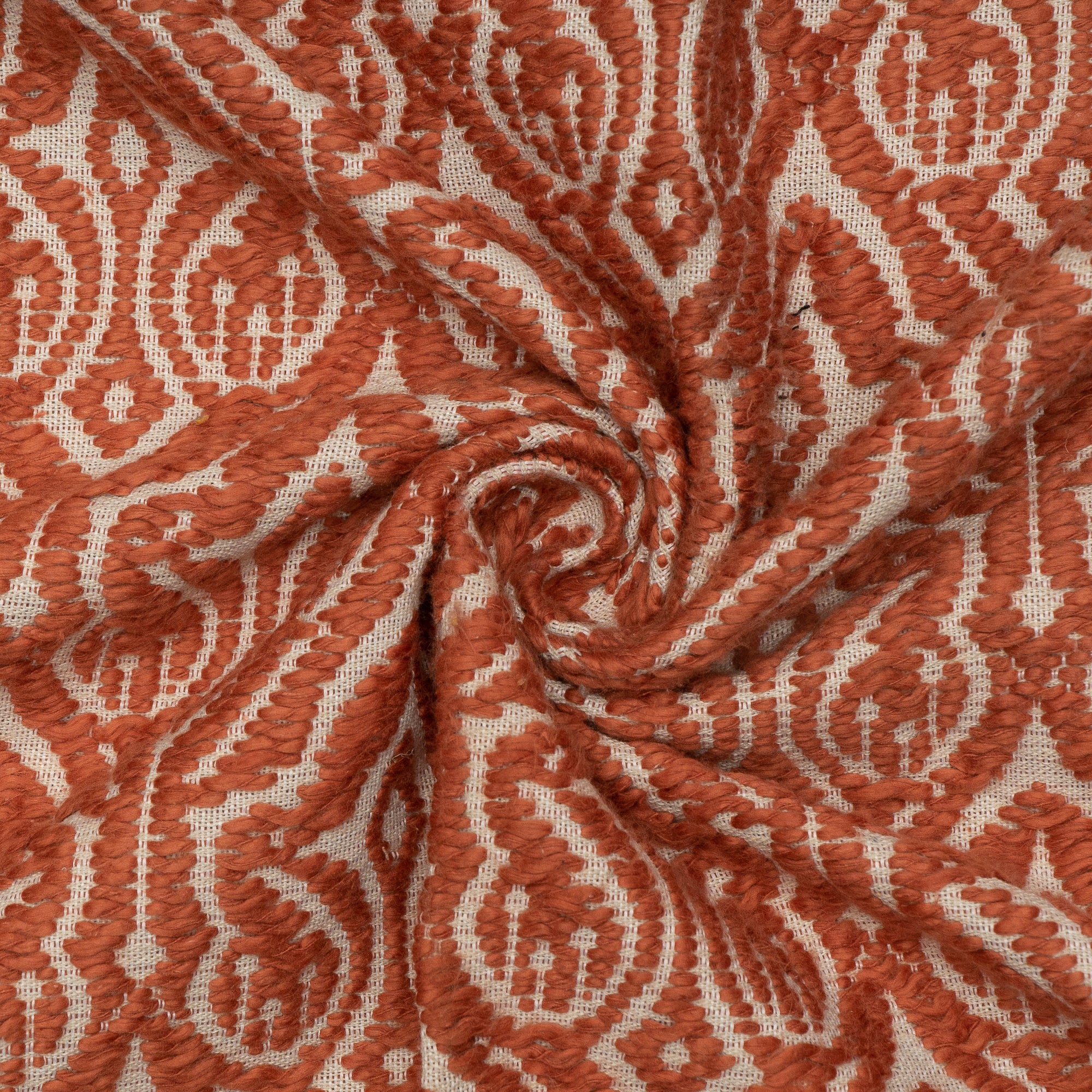 Orange & White Cotton Jacquard Fabric (Sku: JDD-384)