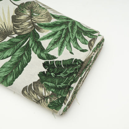 White Base Green Tropical Cotton Blend Jacquard | SKU: JDD-362