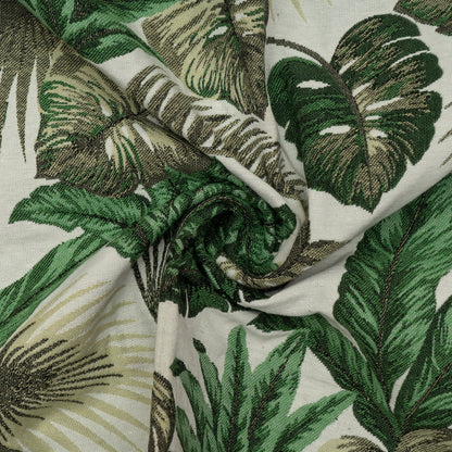 White Base Green Tropical Cotton Blend Jacquard | SKU: JDD-362