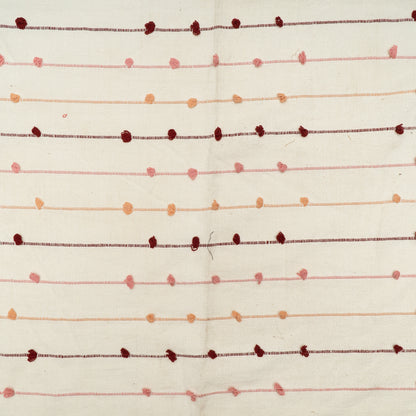 White, Red Pompom Cotton Jacquard Fabric | SKU: JDD-375