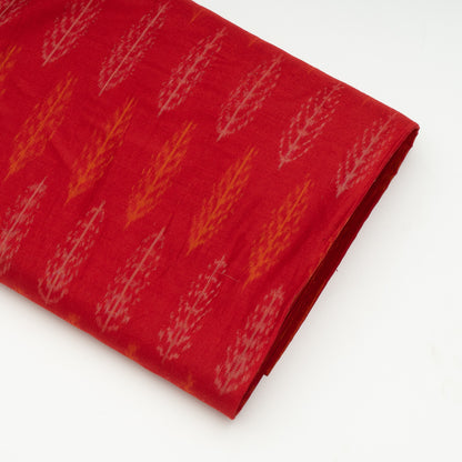 Red, Yellow & White Handwoven Cotton Silk Ikat Fabric for Dress Material | Width: 44"