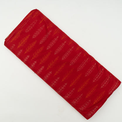 Red, Yellow & White Handwoven Cotton Silk Ikat Fabric for Dress Material | Width: 44"