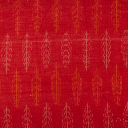 Red, Yellow & White Handwoven Cotton Silk Ikat Fabric for Dress Material | Width: 44"
