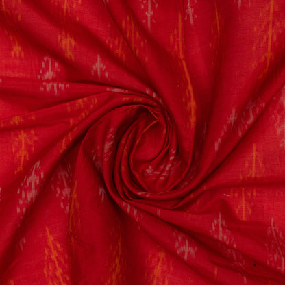 Red, Yellow & White Handwoven Cotton Silk Ikat Fabric for Dress Material | Width: 44"