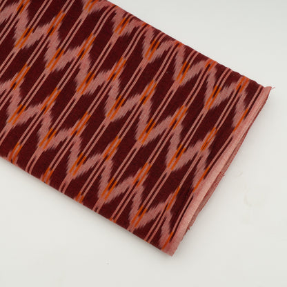 Maroon Chevron Fine Quality Cotton Handloom Ikat Fabric for Dresses | Width: 44"