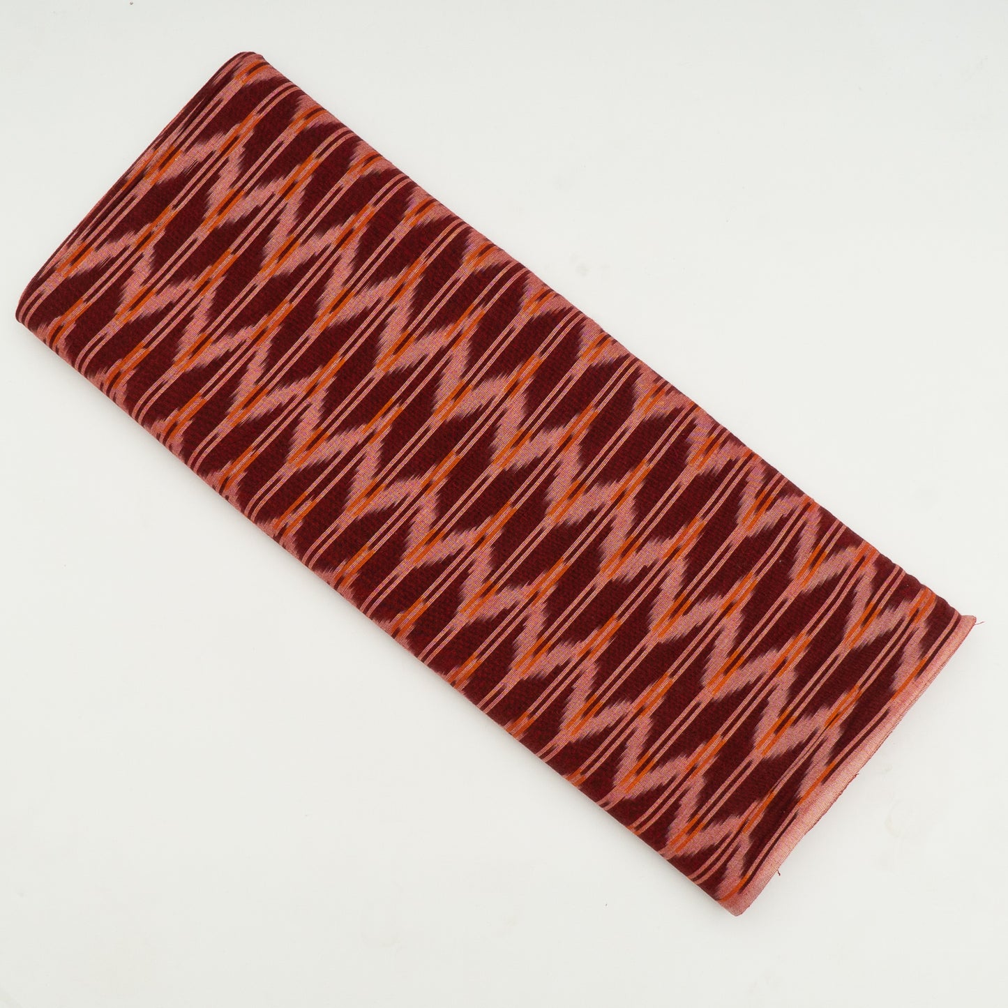Maroon & Mustard Chevron Stripe Cotton Woven Handloom Ikat (Sku: IK-143)