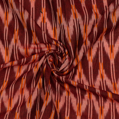 Maroon Chevron Fine Quality Cotton Handloom Ikat Fabric for Dresses | Width: 44"
