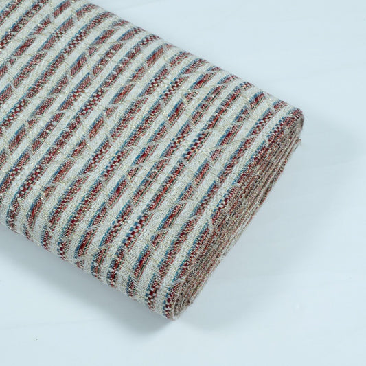 Red & Blue Cotton Blend Lurex Jacquard (Sku: J-383)