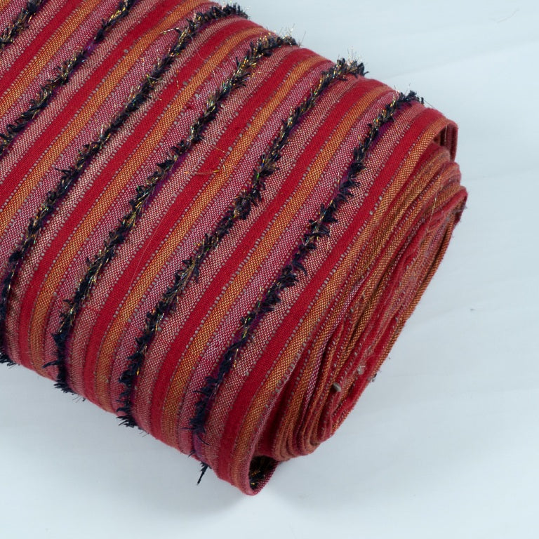 Pink & Red Tufting Cotton Stripe Jacquard Fabric (Sku: JF-12)