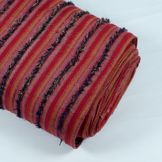 Pink & Red Tufting Cotton Stripe Jacquard Fabric (Sku: JD-12)