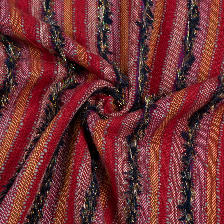 Pink & Red Tufting Cotton Stripe Jacquard Fabric (Sku: JF-12)