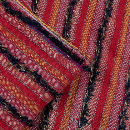 Pink & Red Tufting Cotton Stripe Jacquard Fabric | SKU: JD-12